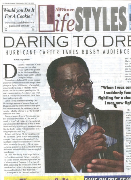 <b>Hurricane Carter Takes Busby Audience by Storm &mdash; The Barrie Advance</b>